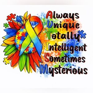 Autism Awareness Rainbow Ribbon & Puzzle Sunflower Graphic Tee